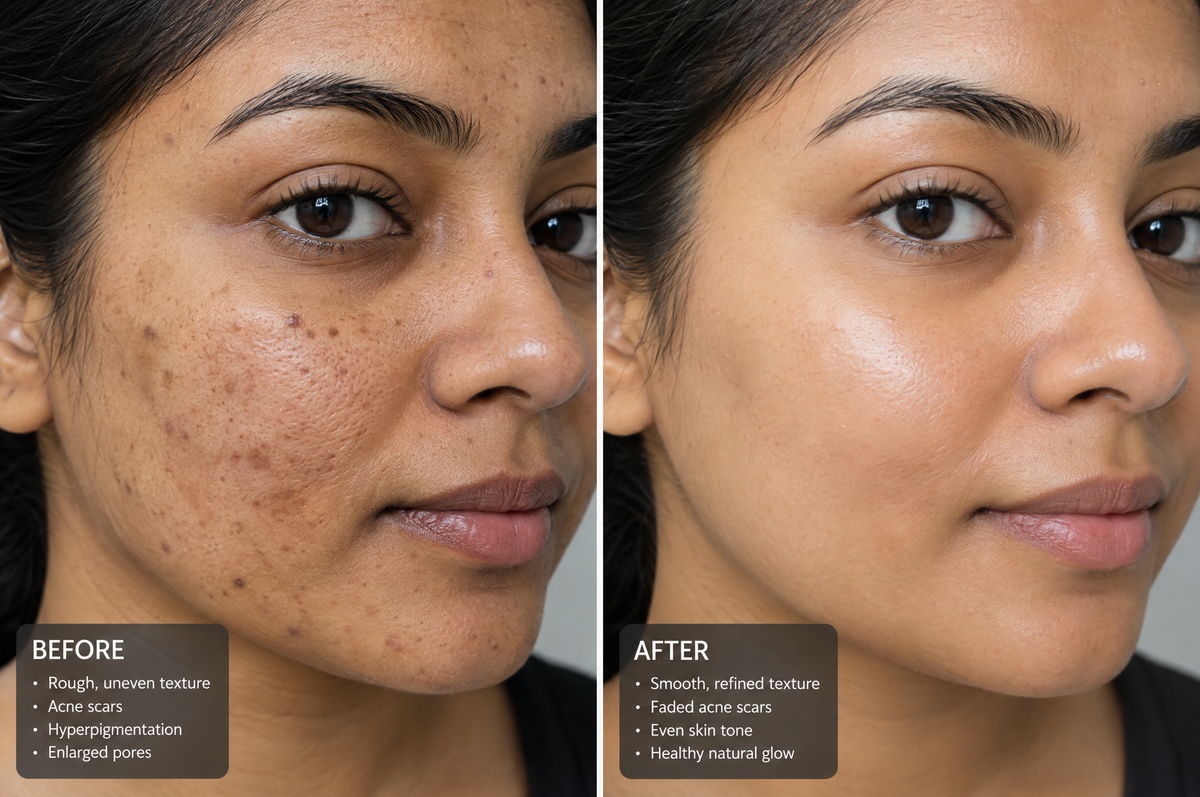 Before and after skin transformation with Oorvia